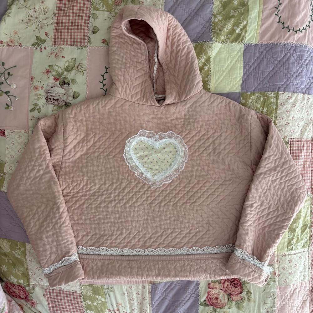 Pink Quilted Hoodie with Heart Design